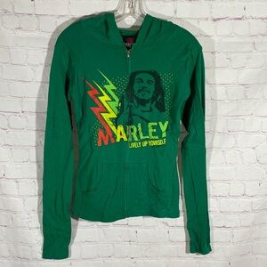 Zion Rootswear Bob Marley Full Zip Green Cotton Hoodie Size Medium